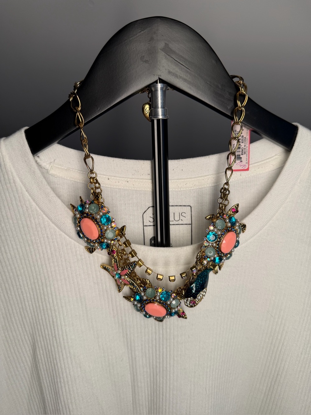 NWT Betsey Johnson Sea Life Turtle & Starfish Statement Bib Necklace